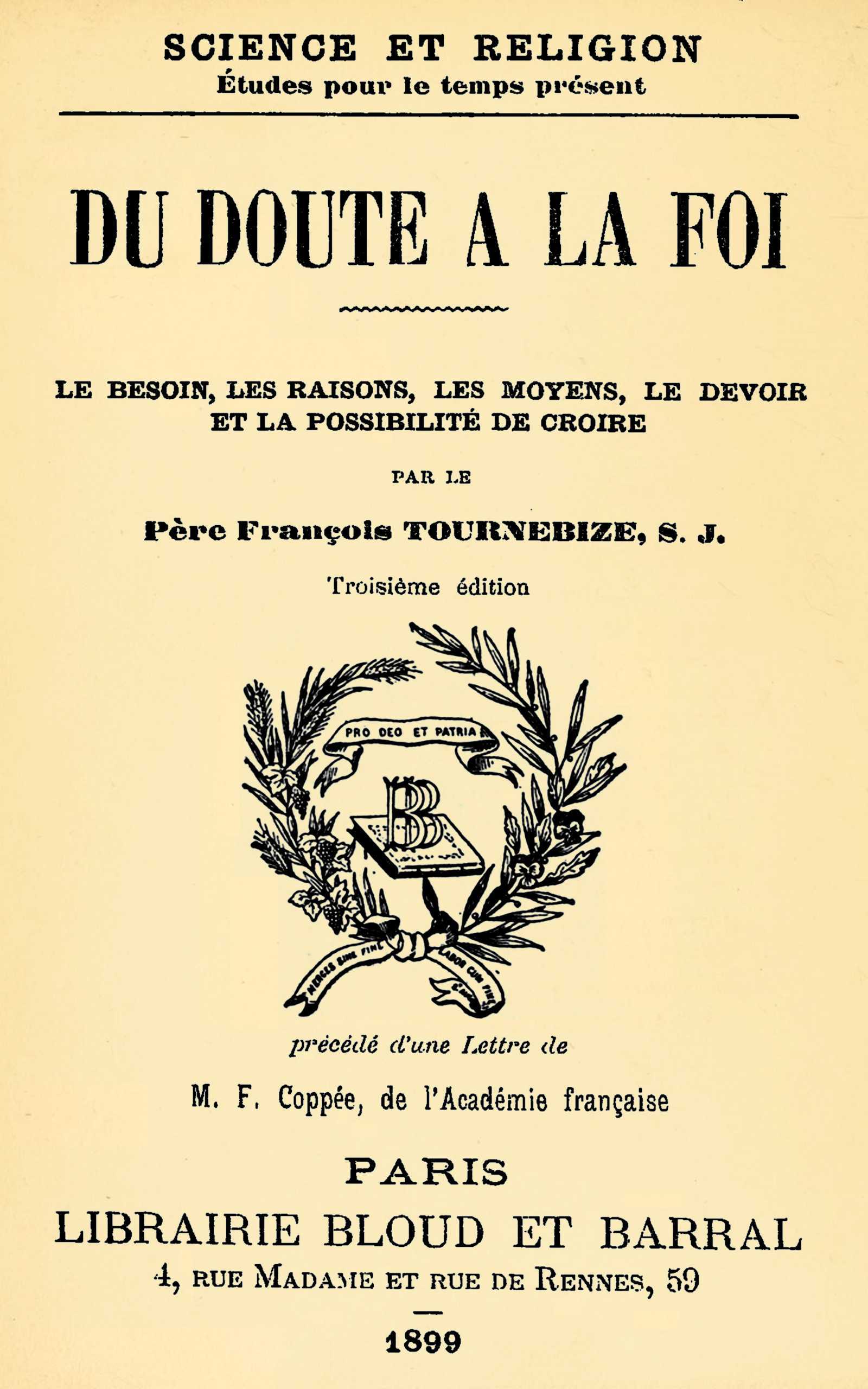 Couverture de Du doute à la foi par François Tournebize