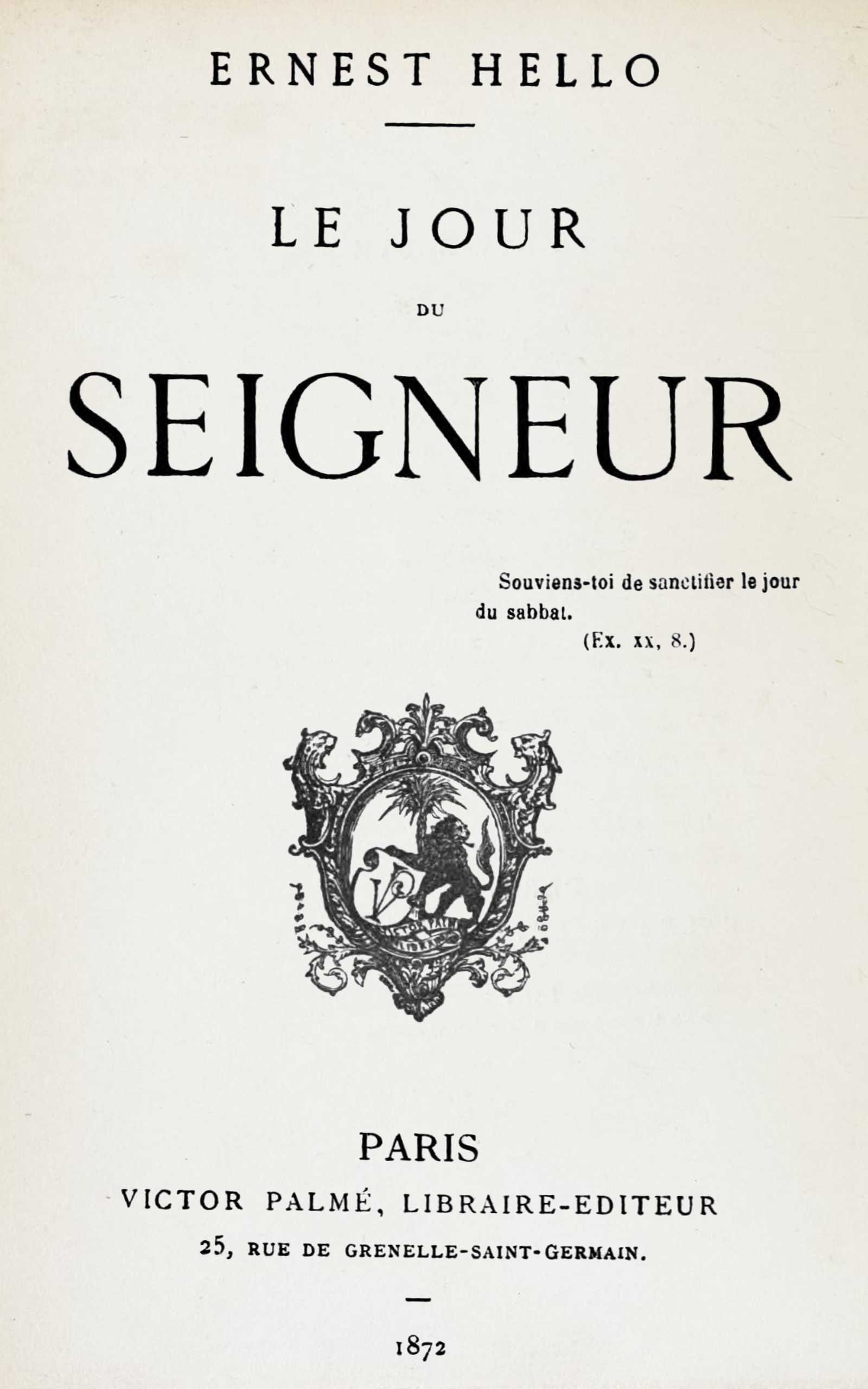 Copertina di Le jour du Seigneur, di Ernest Hello