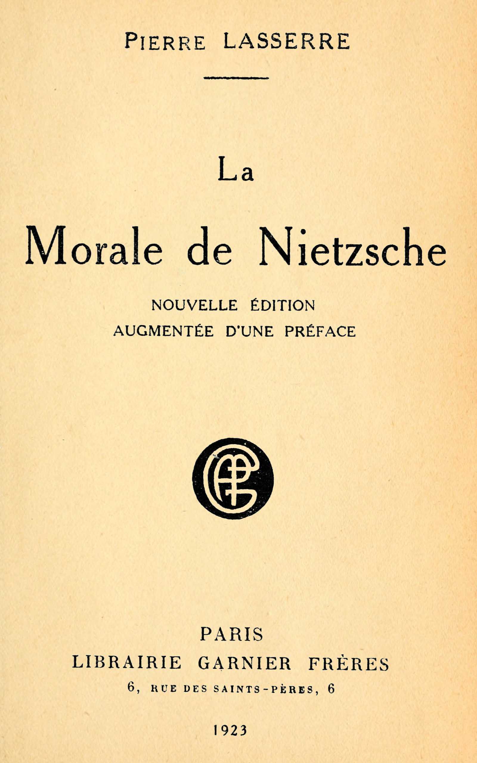 Operculum “La morale de Nietzsche”, auctore Pierre Lasserre