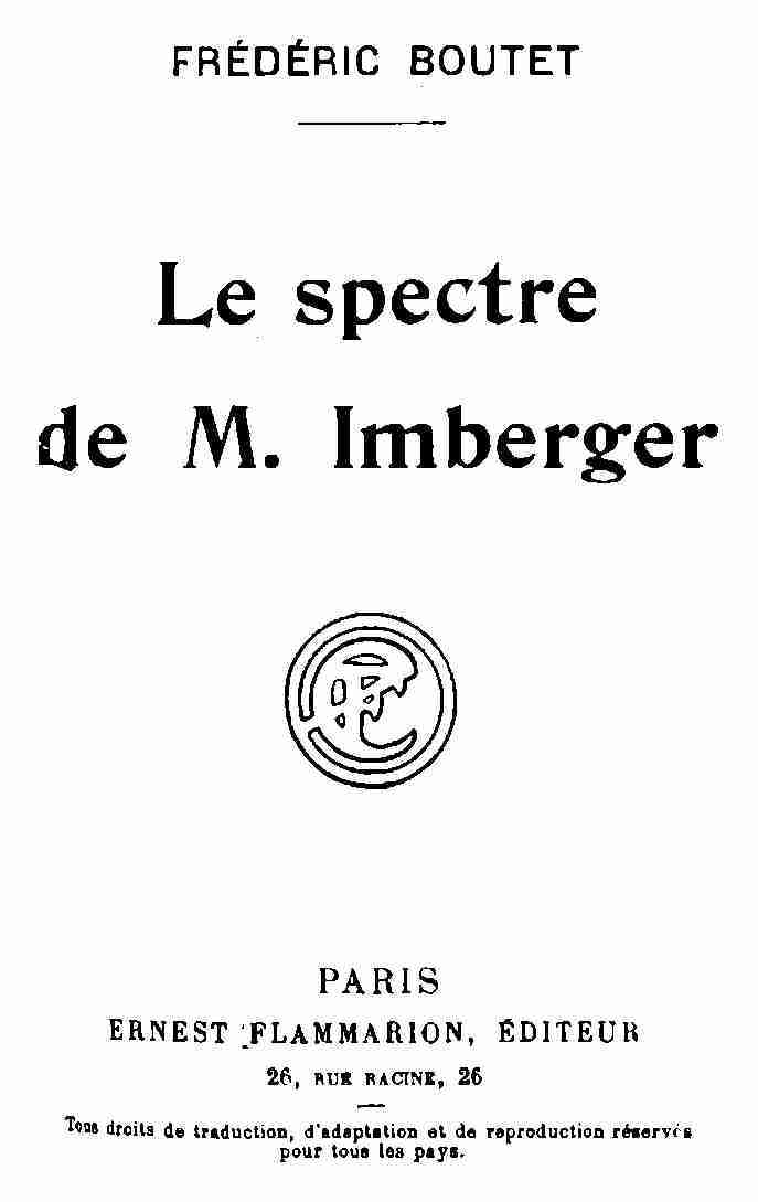 Copertina di Le spectre de M. Imberger, di Frédéric Boutet