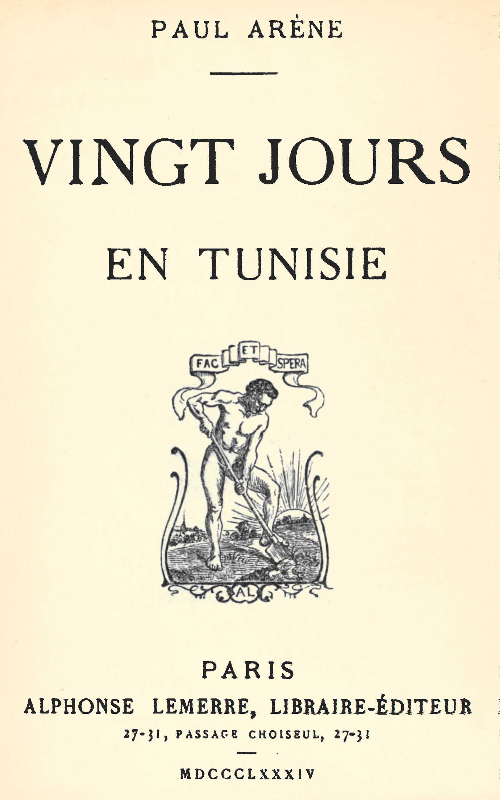 Copertina di Vingt jours en Tunisie, di Paul Arène