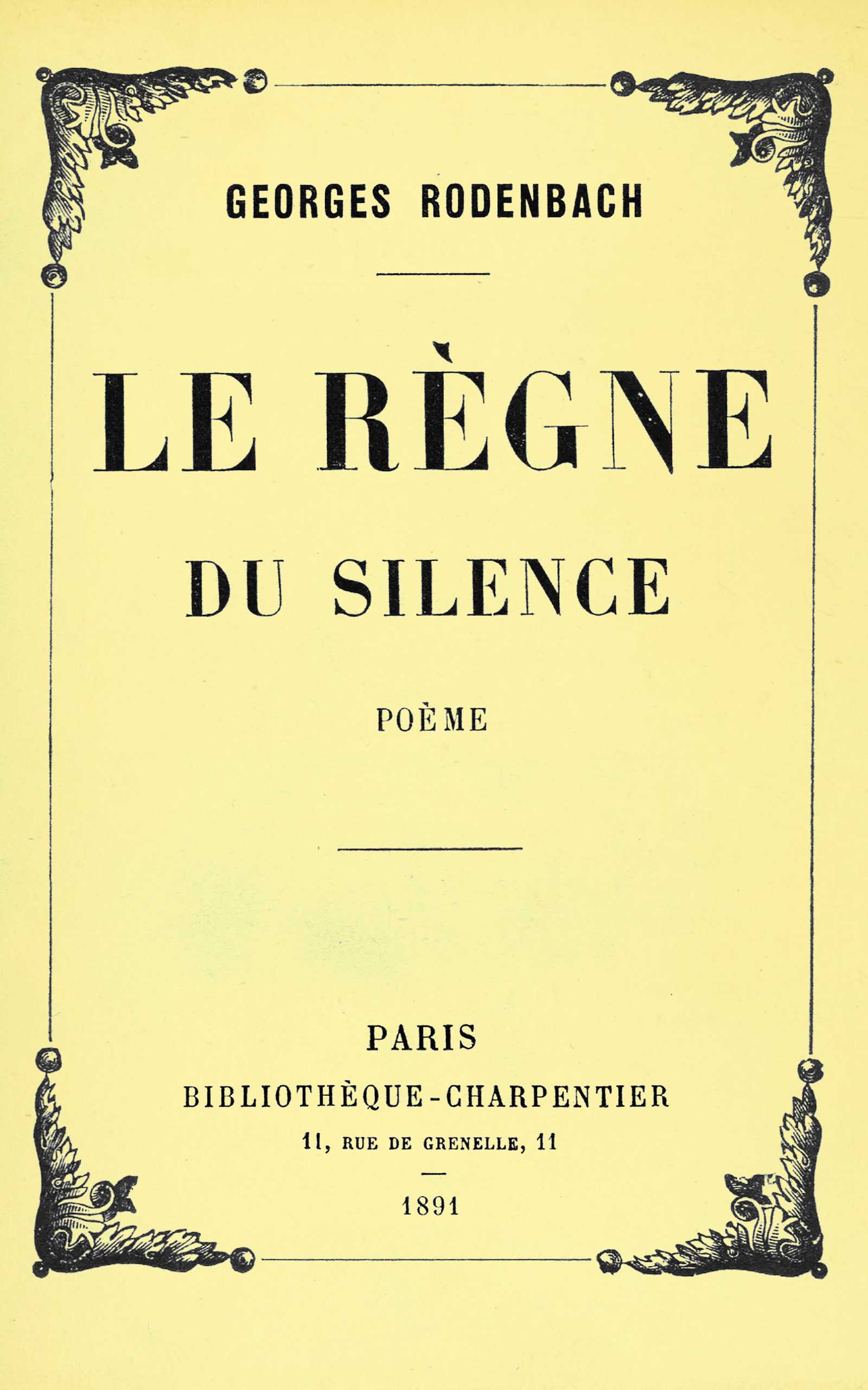 Copertina di Le règne du silence, di Georges Rodenbach
