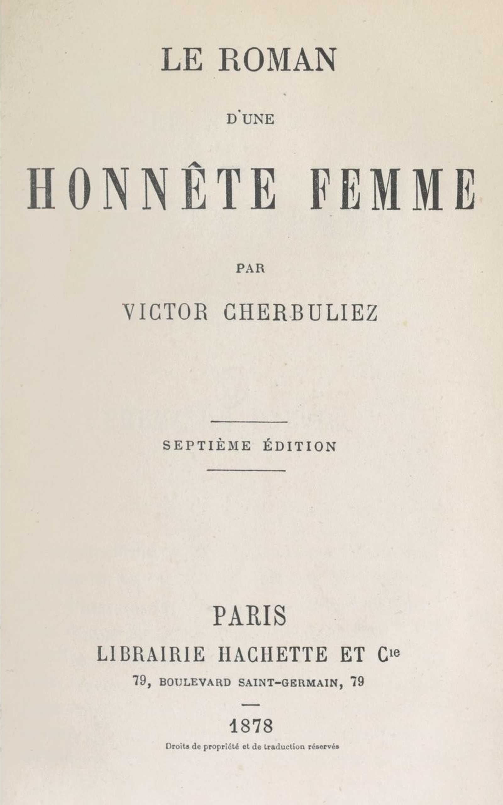 Copertina di Le roman d'une honnête femme, di Victor Cherbuliez