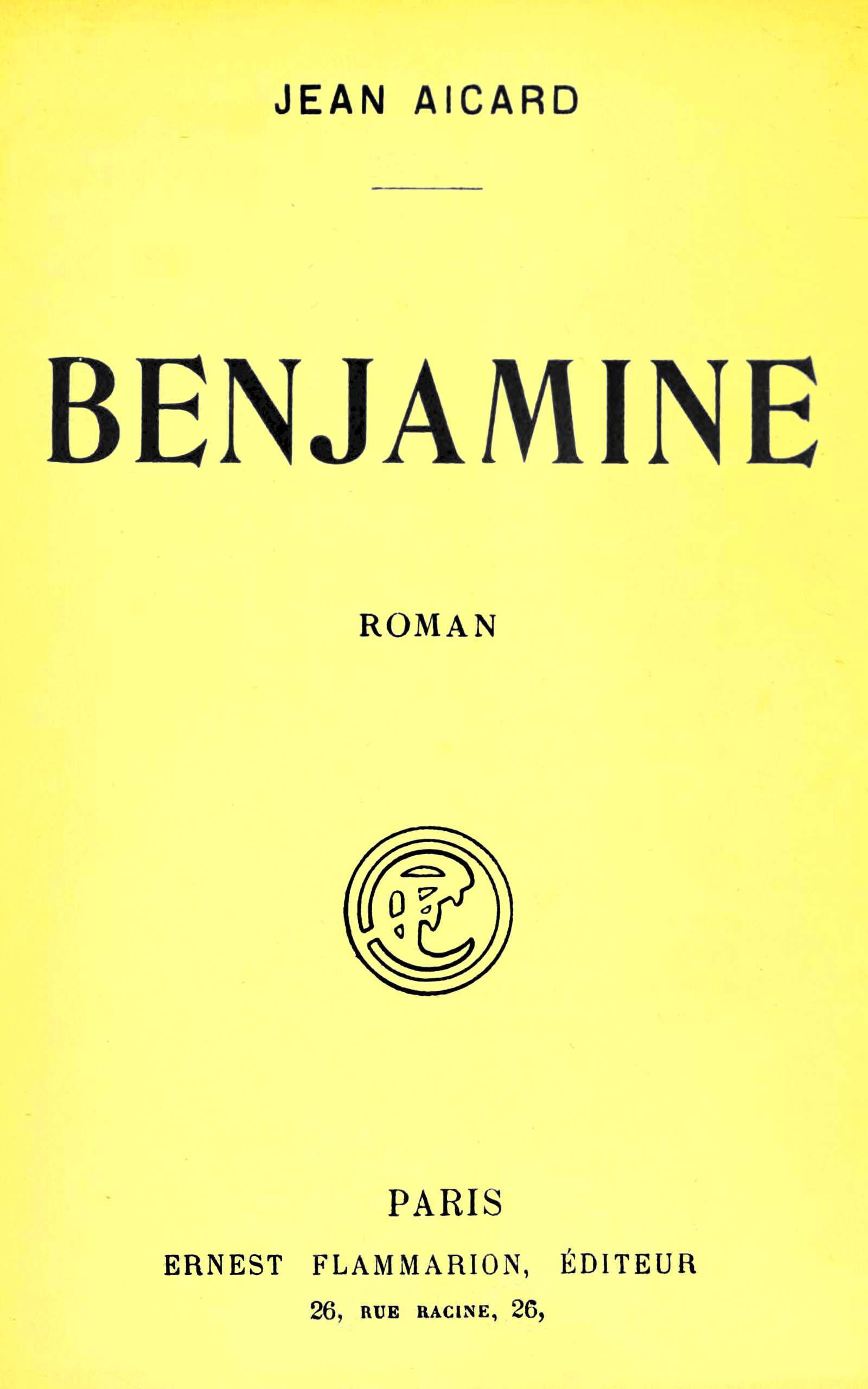 Capa de Benjamine, de Jean Aicard