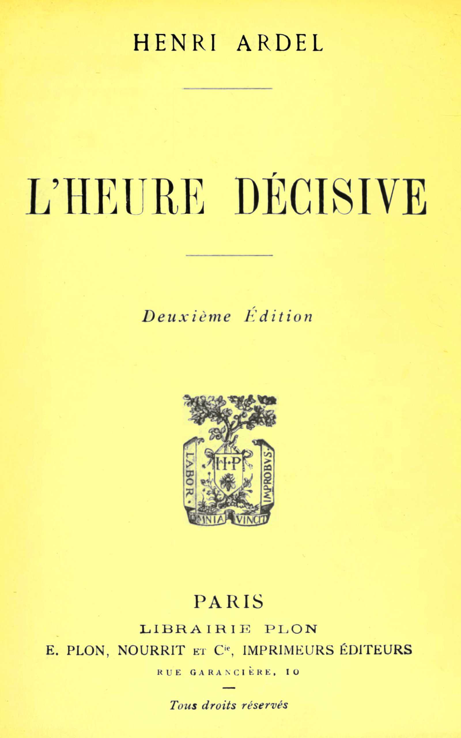 Copertina di L'heure décisive, di Henri Ardel