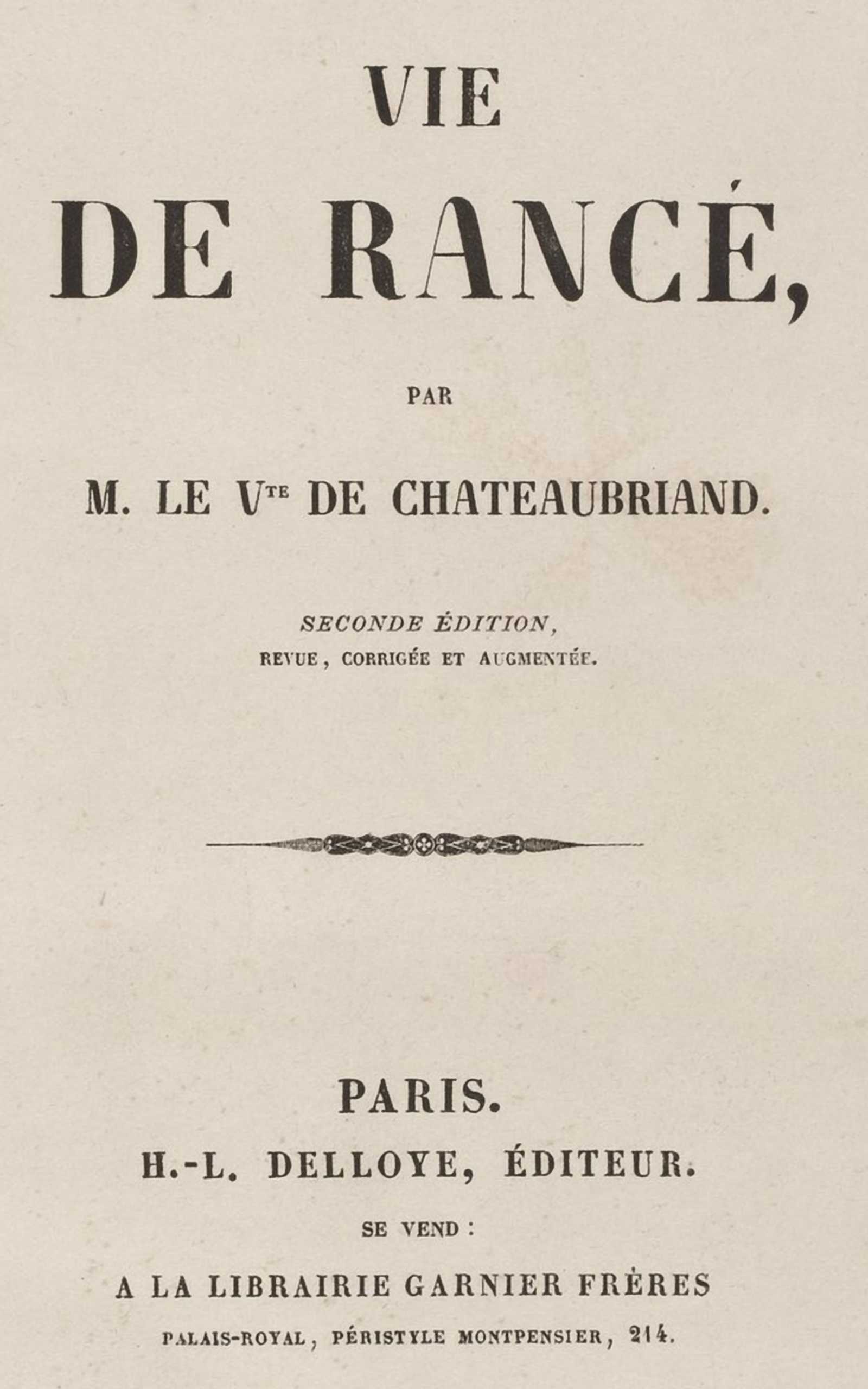 Copertina di Vie de Rancé, di vicomte de François-René Chateaubriand