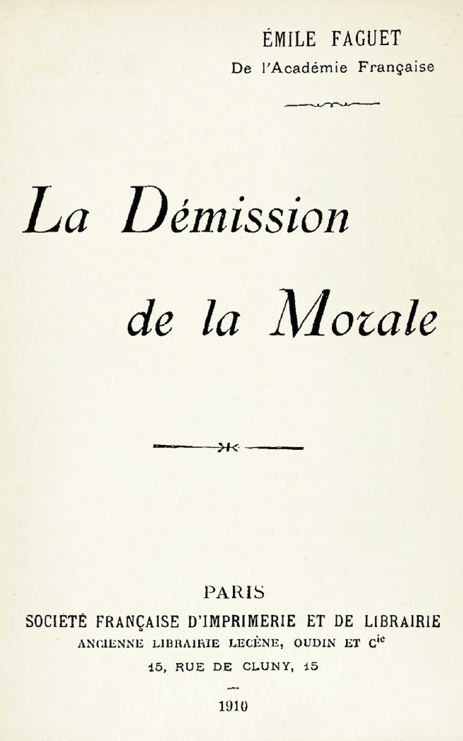 Cover of La démission de la morale by Émile Faguet