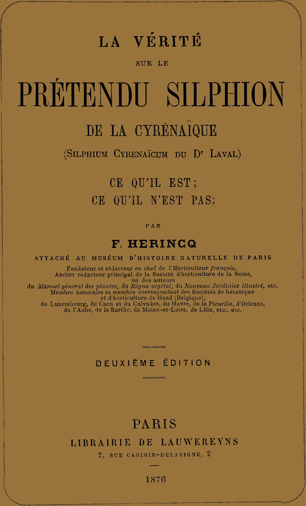Copertina di La vérité sur le prétendu Silphion de la Cyrénaïque, di F. Hérincq