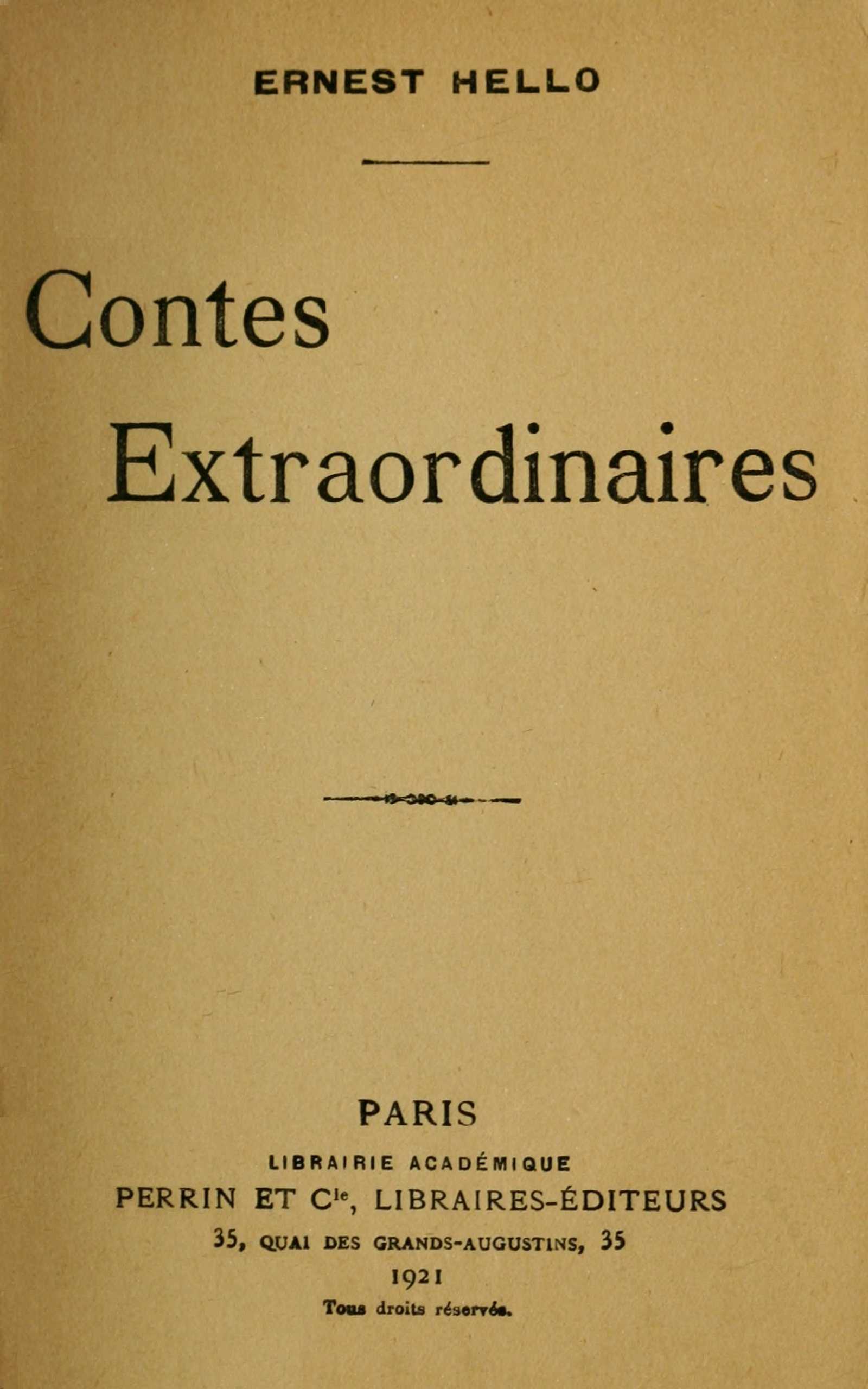 Portada de Contes extraordinaires, de Ernest Hello