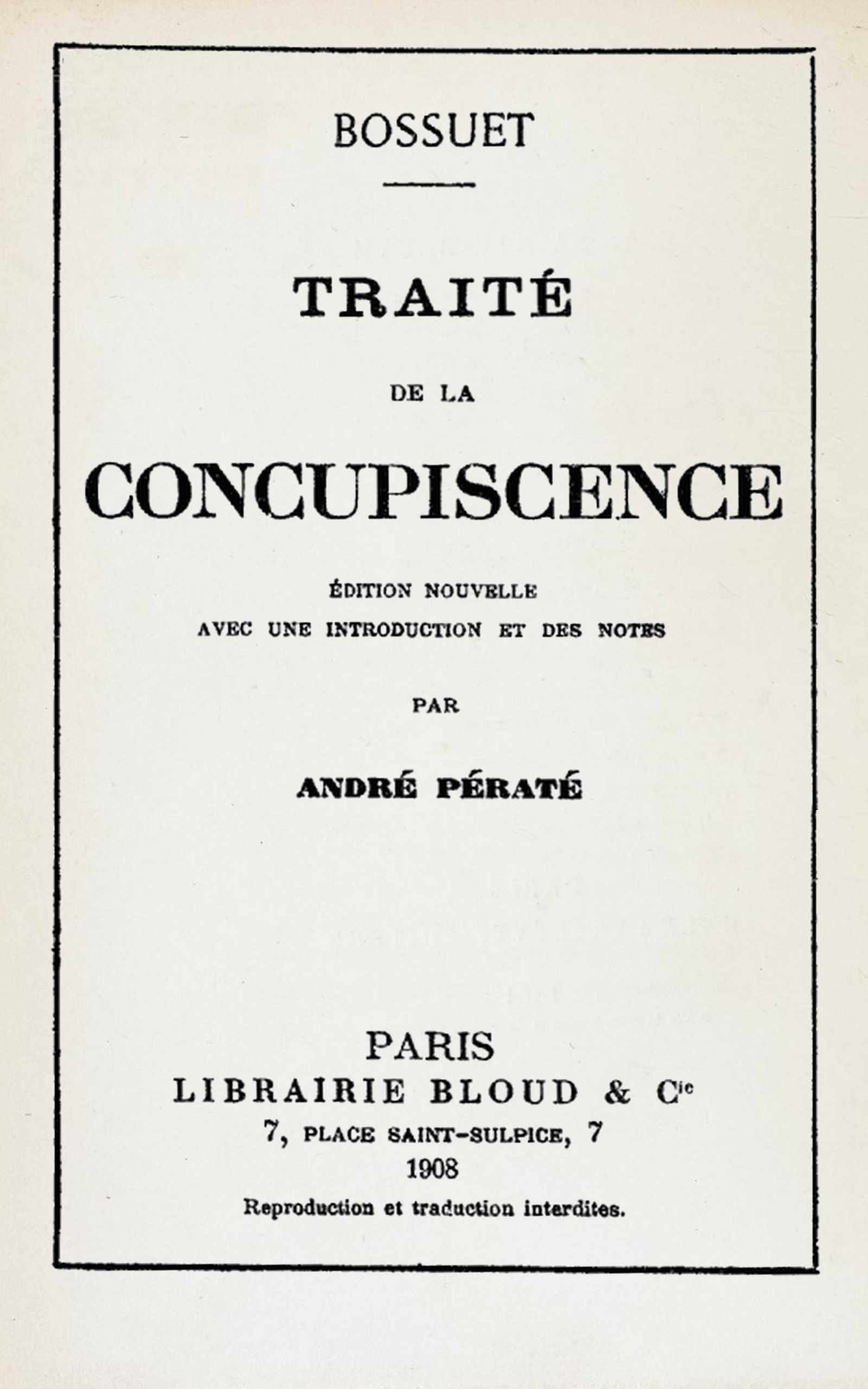 Copertina di Traité de la concupiscence, di Jacques Bénigne Bossuet