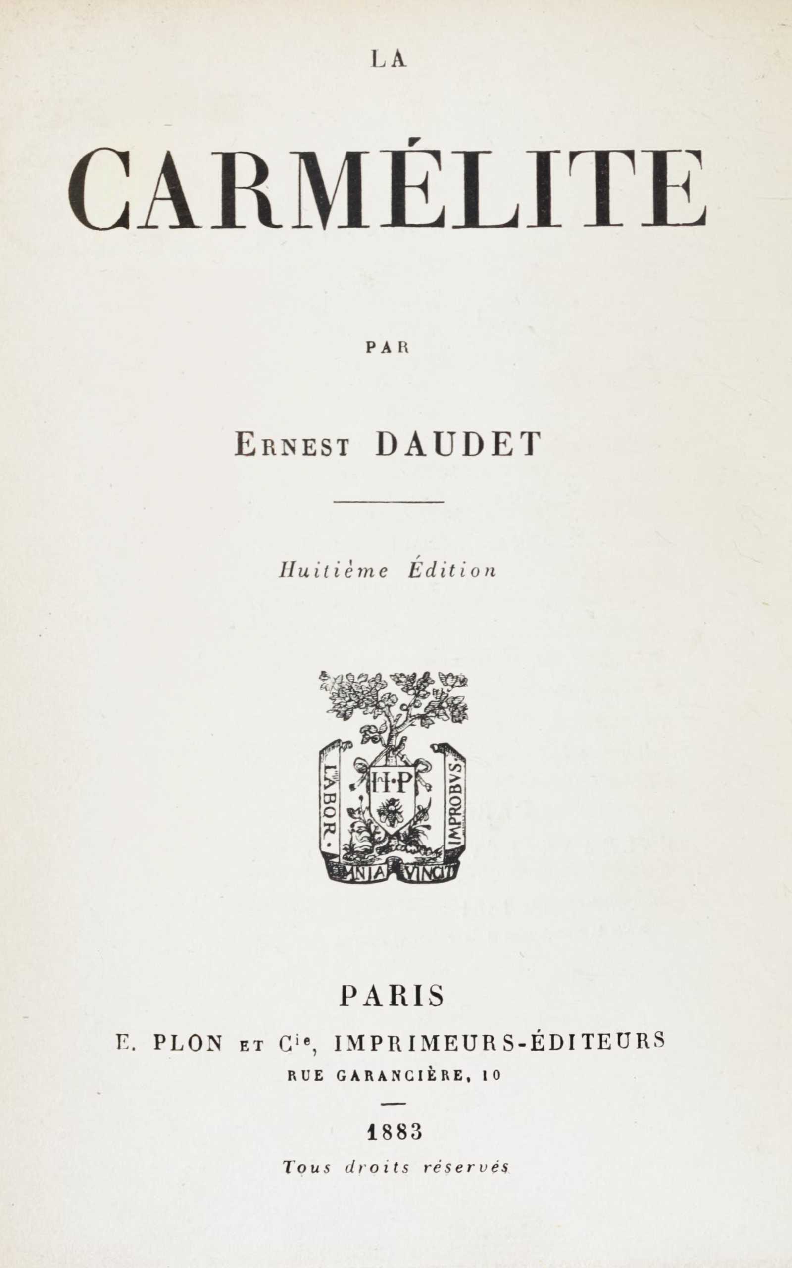 Copertina di La Carmélite, di Ernest Daudet
