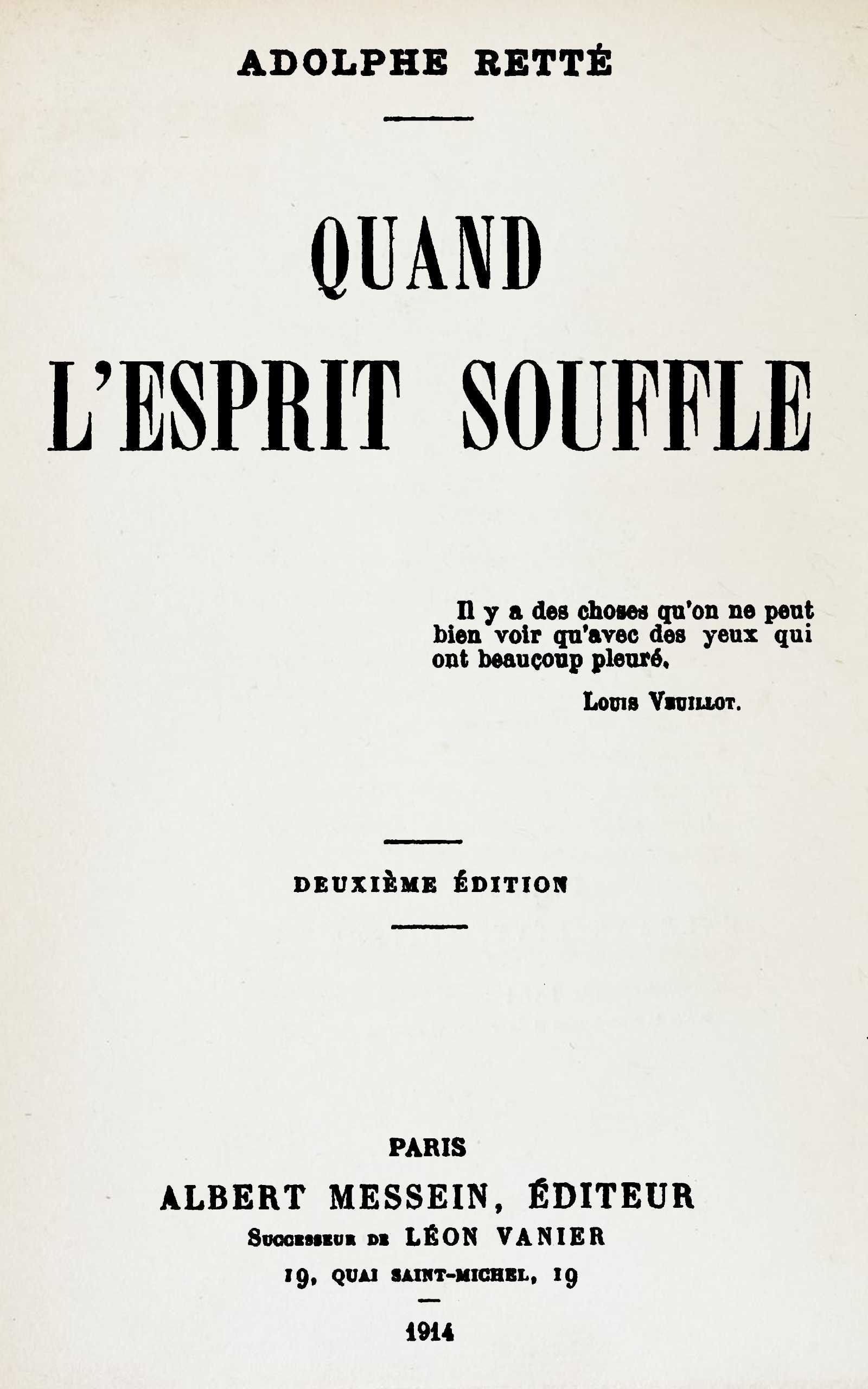 Copertina di Quand l'esprit souffle, di Adolphe Retté