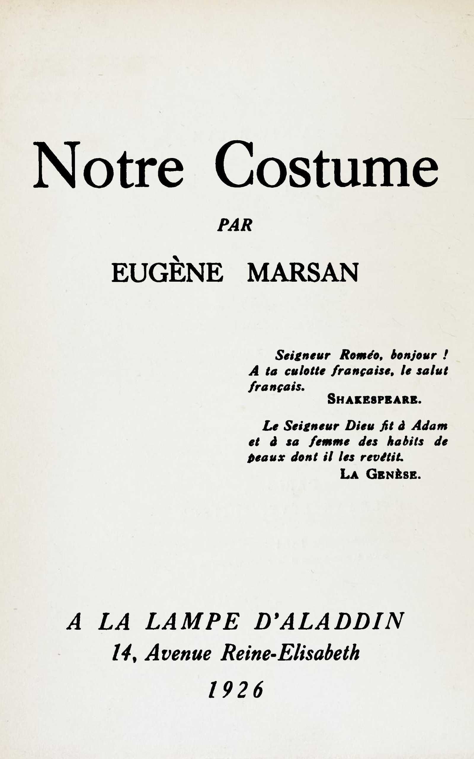 Copertina di Notre costume, di Eugène Marsan
