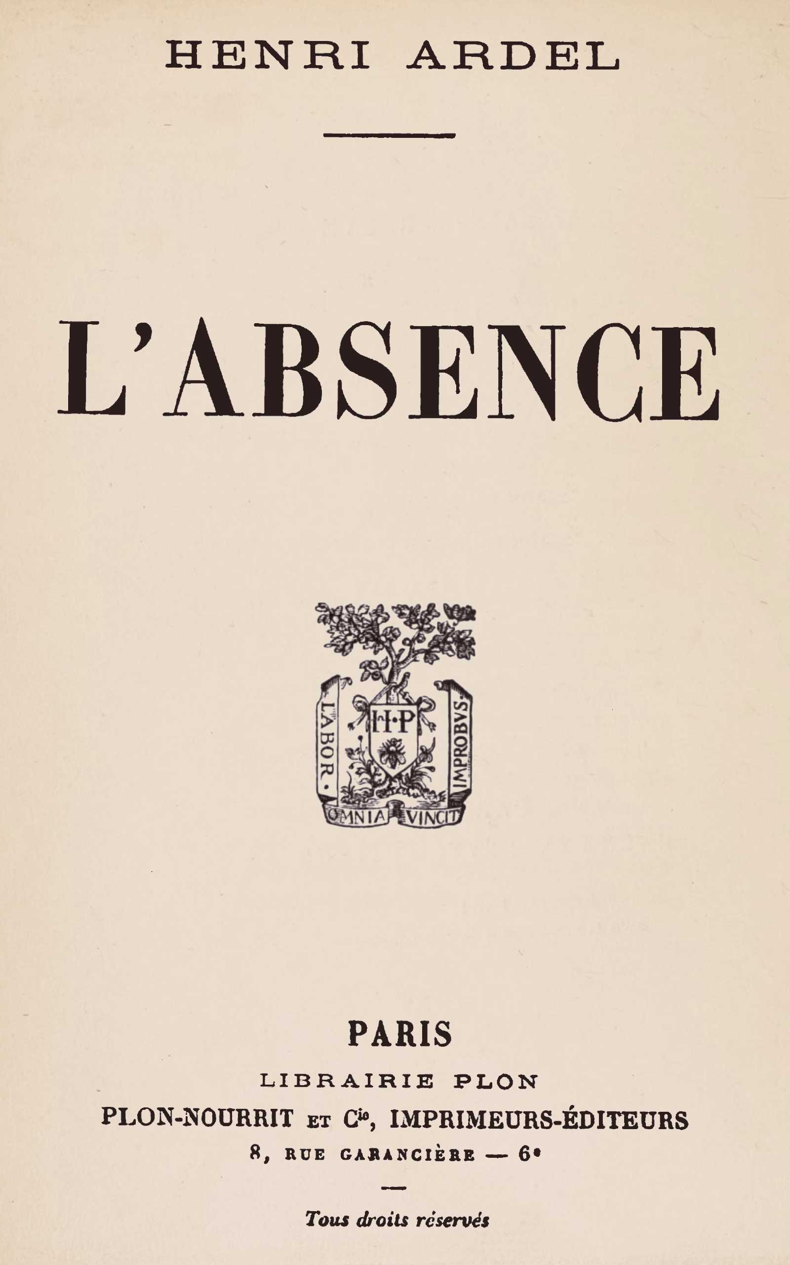Operculum “L'absence”, auctore Henri Ardel