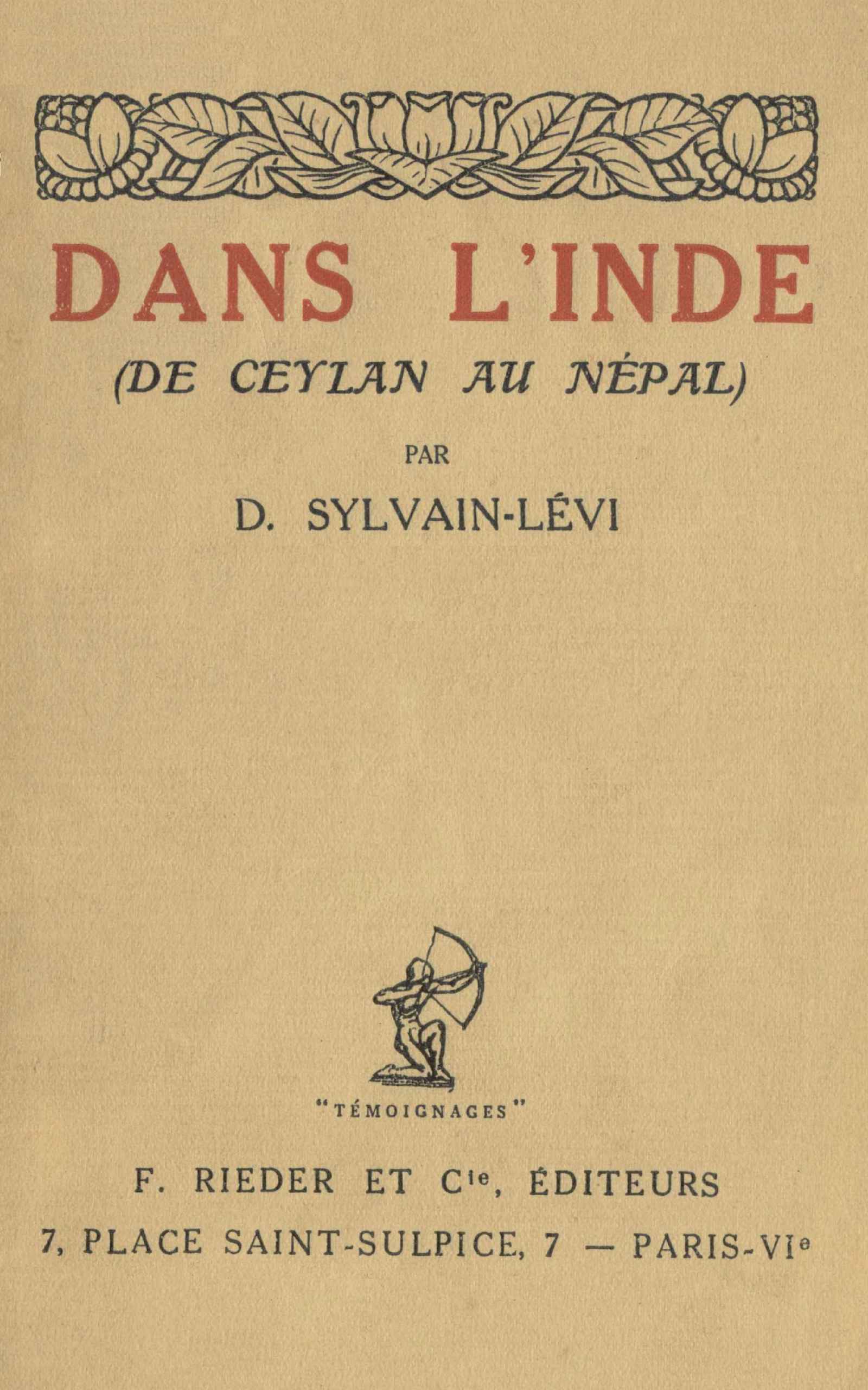 Portada de Dans l'Inde (de Ceylan au Népal), de Désirée Sylvain-Lévi