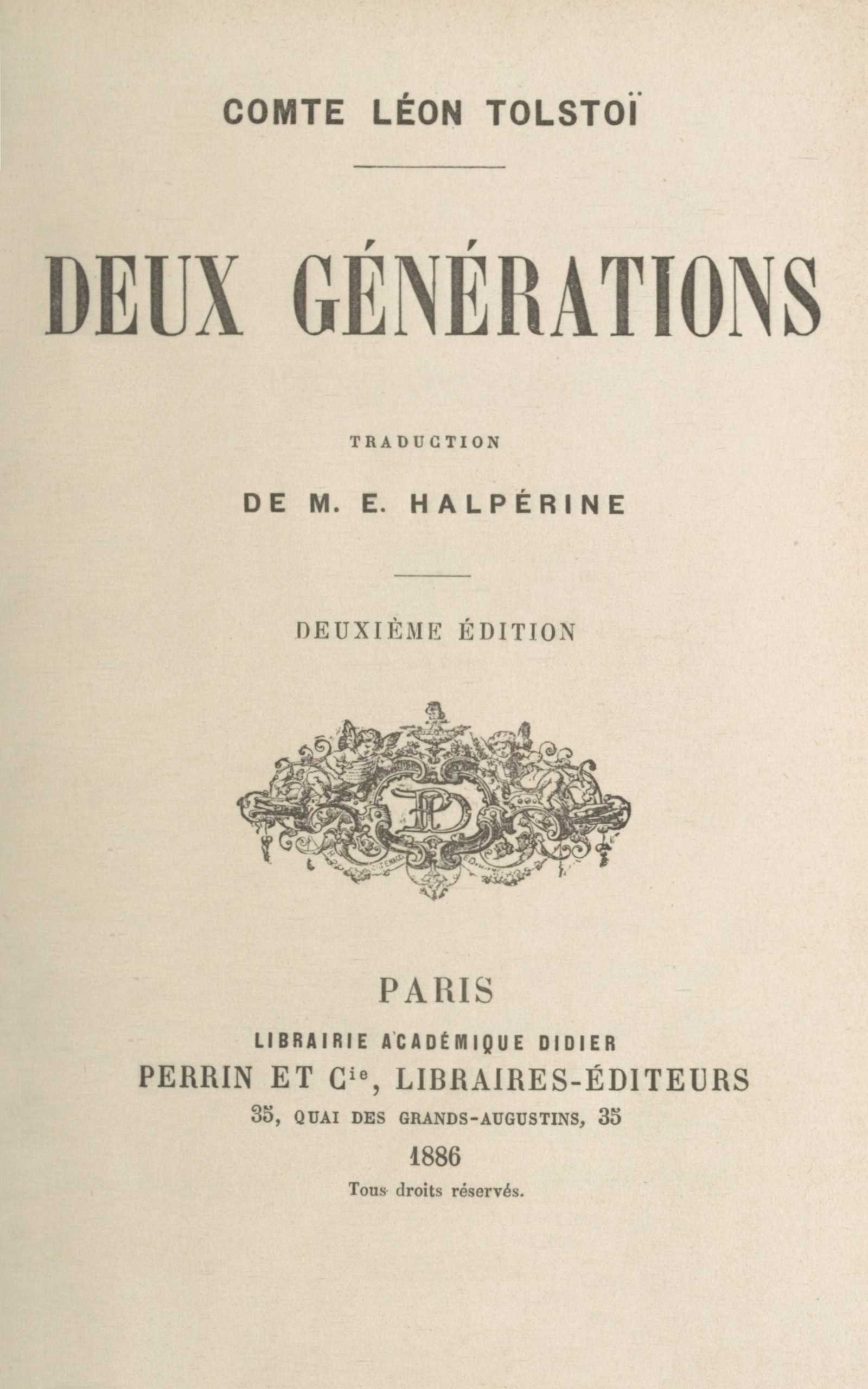 Portada de Deux générations, de graf Leo Tolstoy