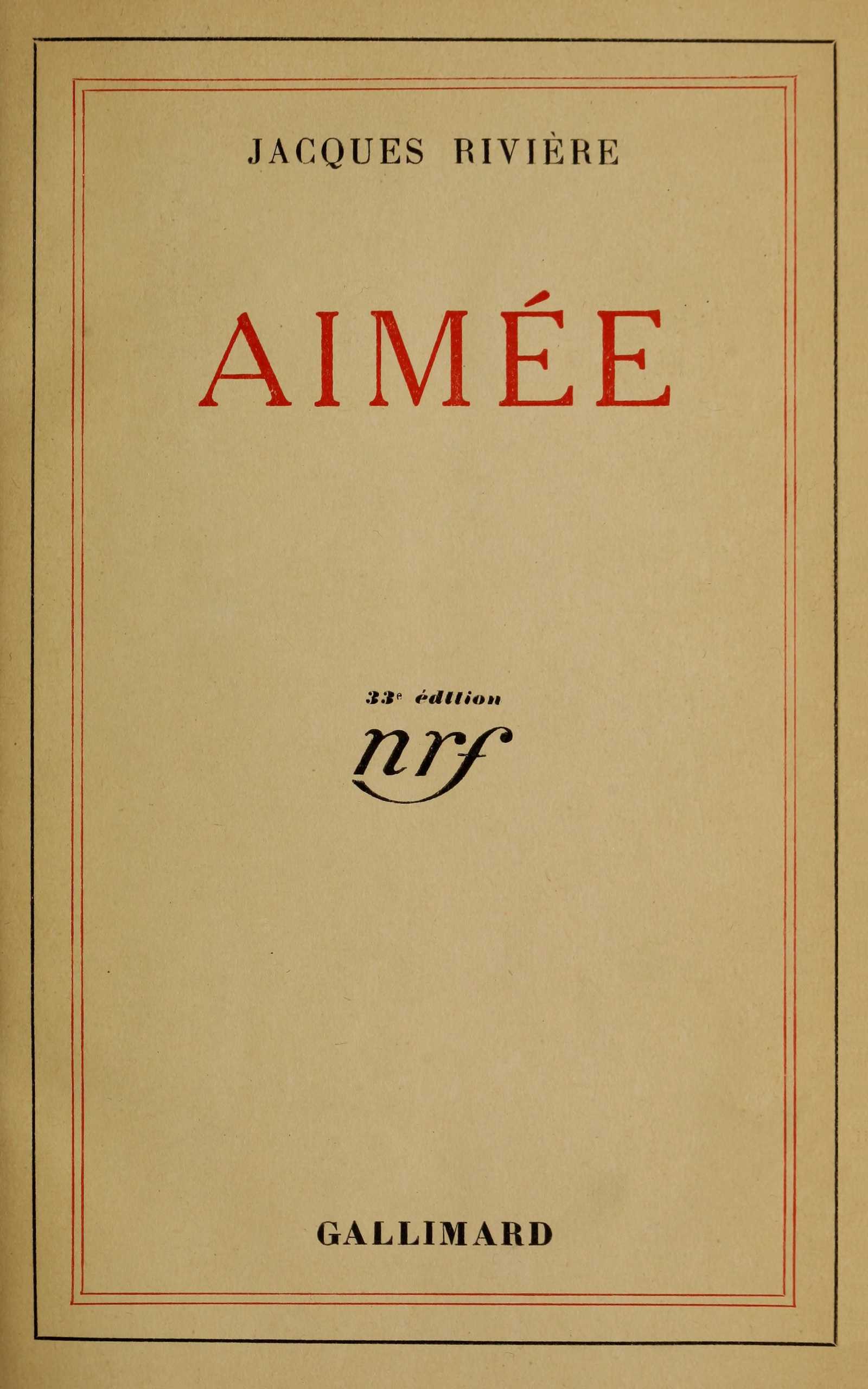Copertina di Aimée, di Jacques Rivière