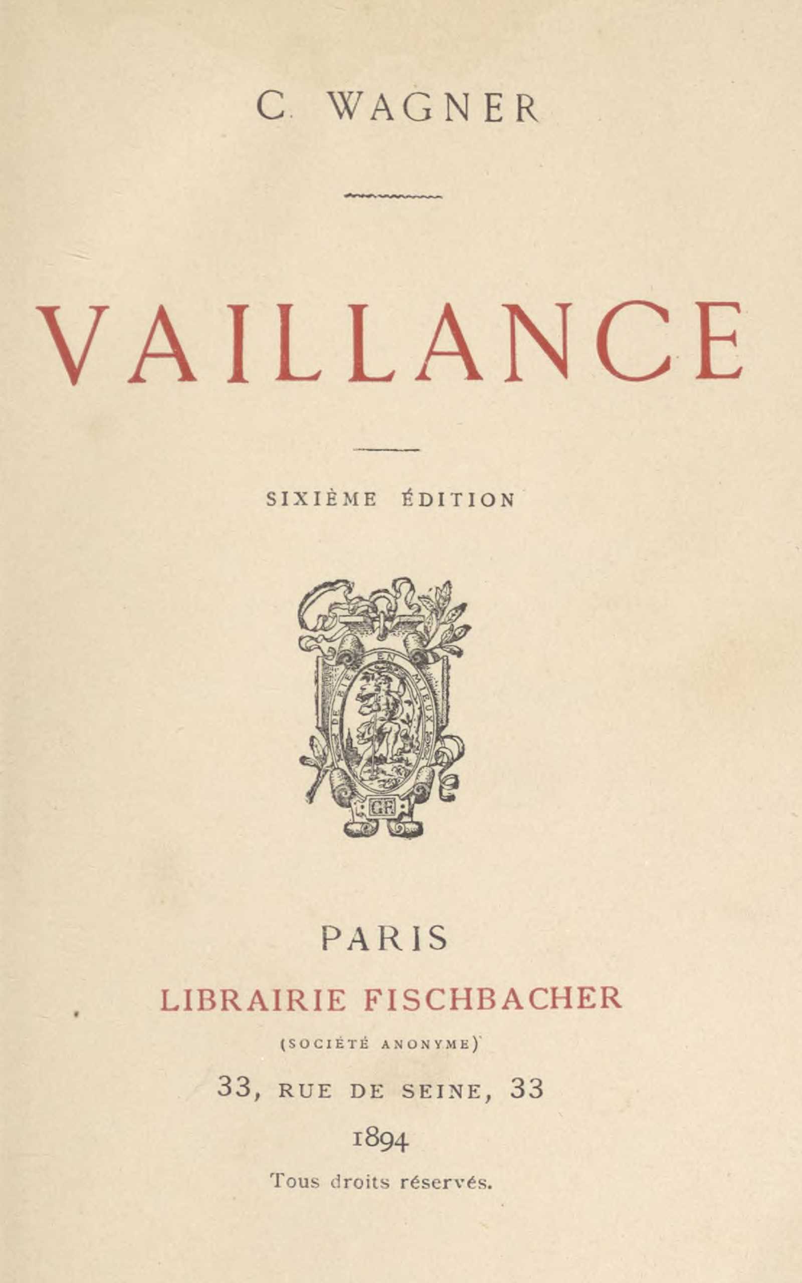 Copertina di Vaillance, di Charles Wagner