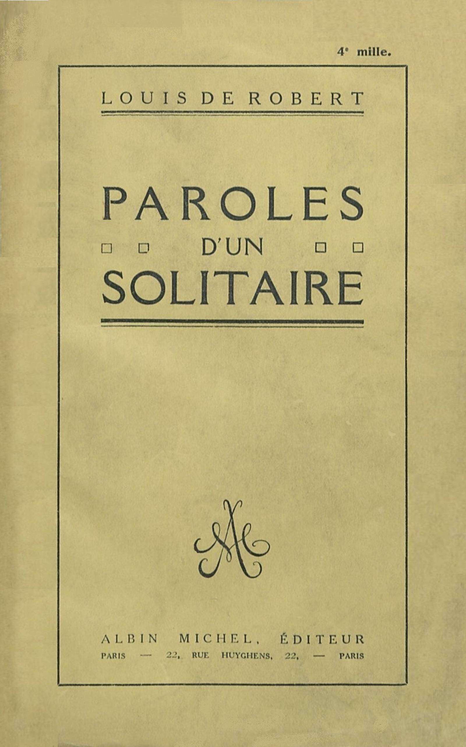 Copertina di Paroles d'un solitaire, di Louis de Robert