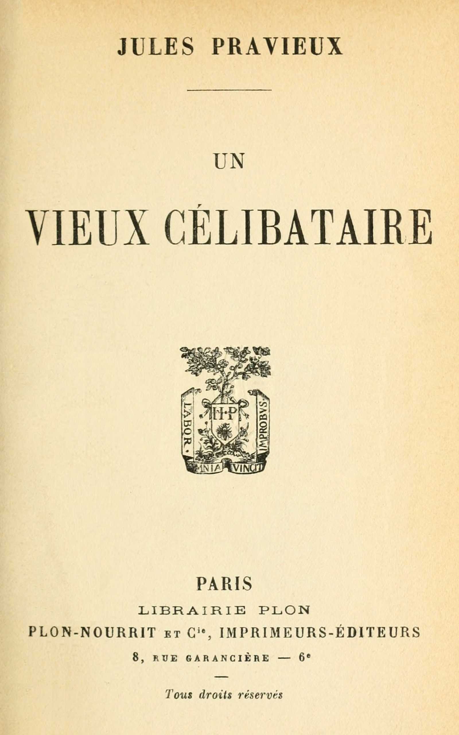 Copertina di Un vieux célibataire, di Jules Pravieux