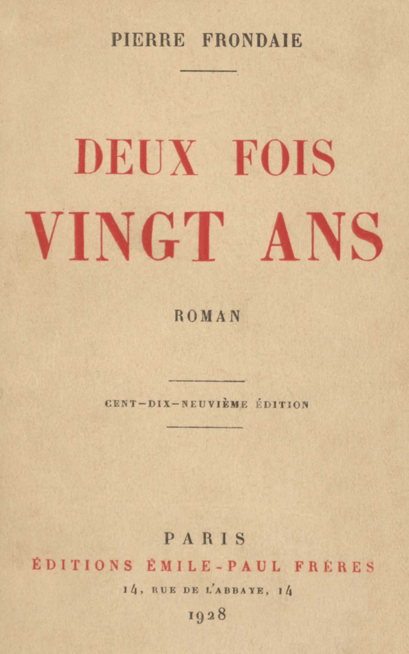 Cover of Deux fois vingt ans by Pierre Frondaie