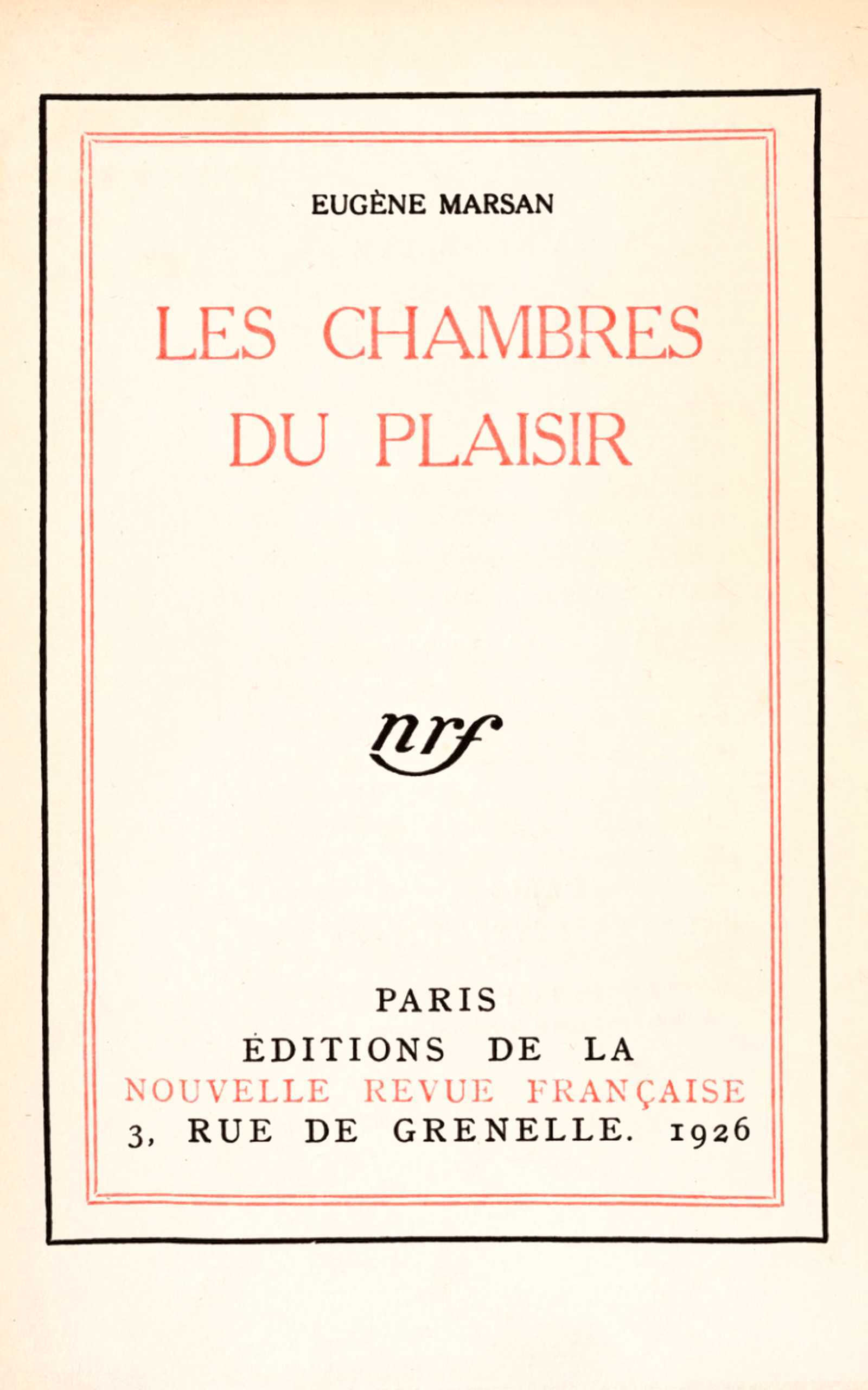 Portada de Les chambres du plaisir, de Eugène Marsan