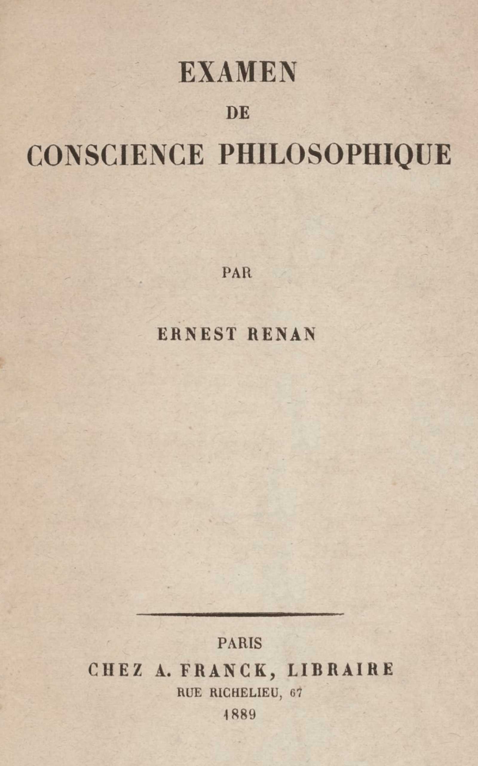 《Examen de conscience philosophique》封面,Ernest Renan 著