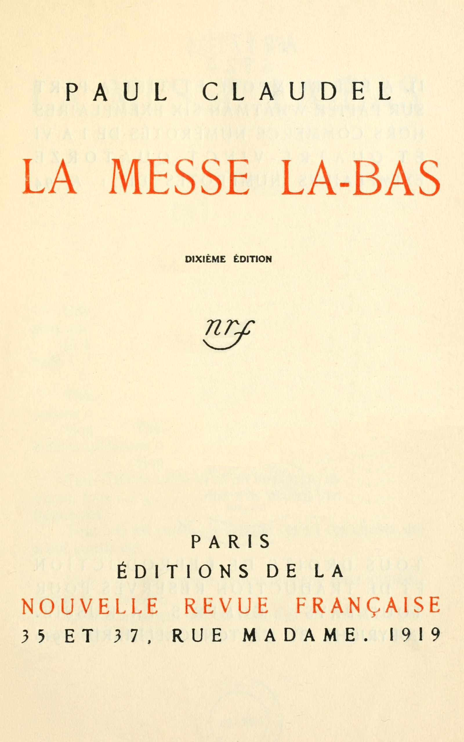 Operculum “La messe là-bas”, auctore Paul Claudel
