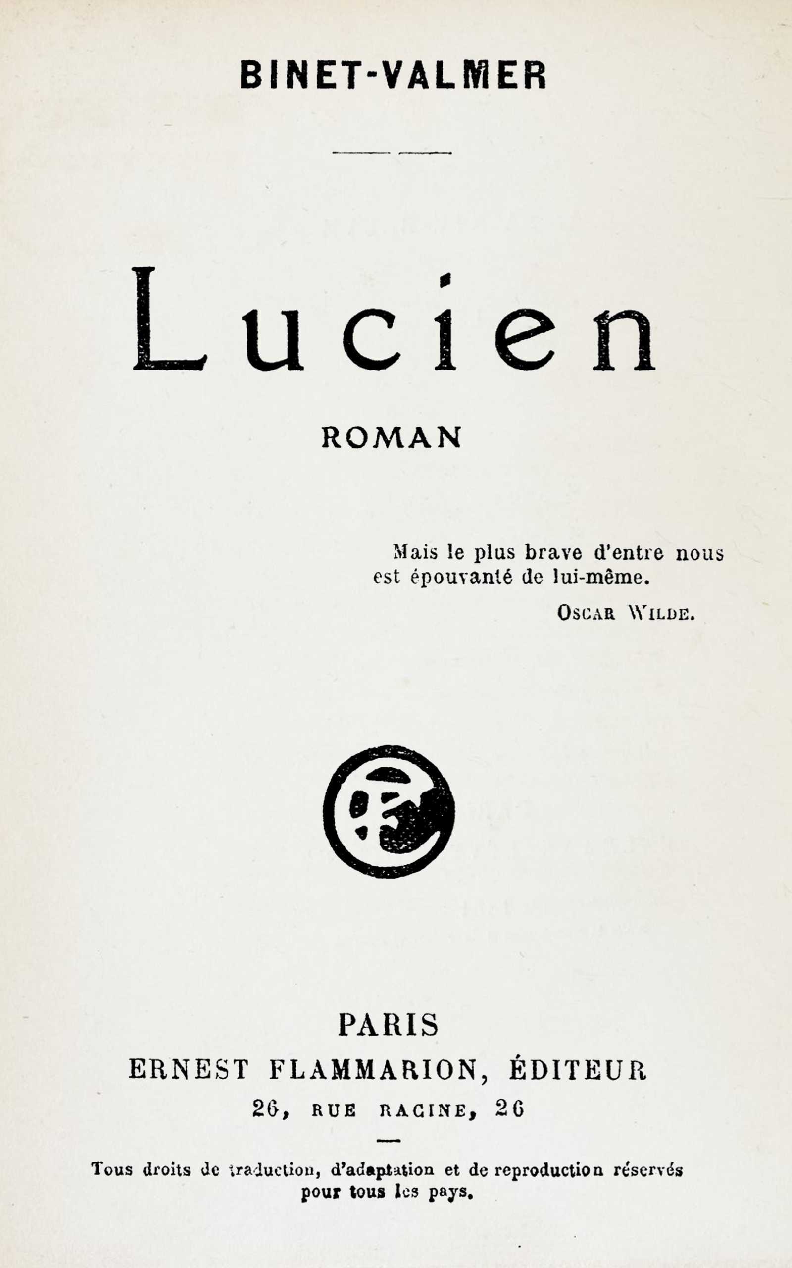 Copertina di Lucien, di Binet-Valmer